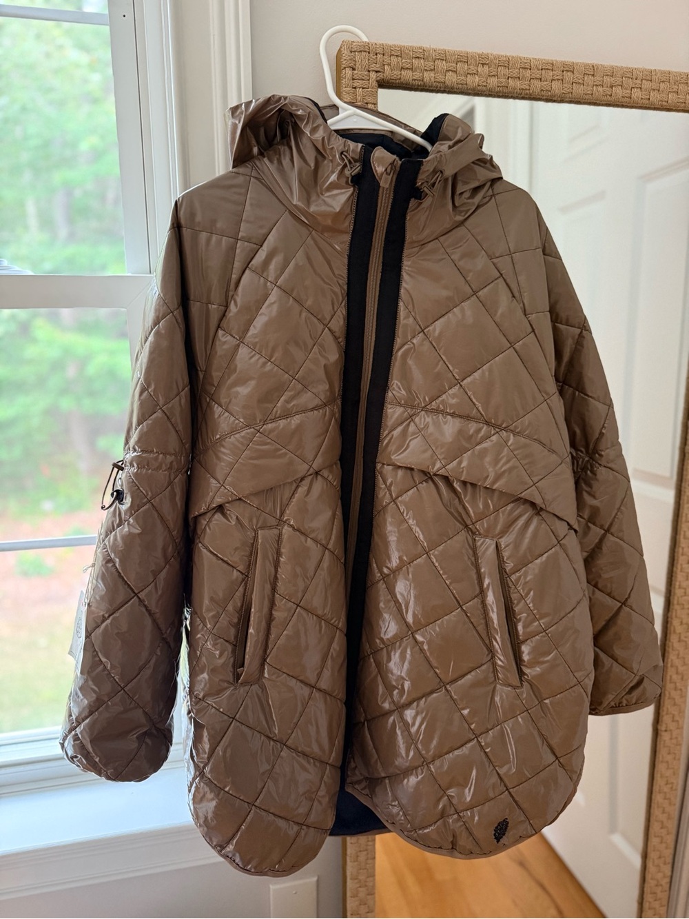 Free People Quilted Hooded Puffer Jacket in Taupe